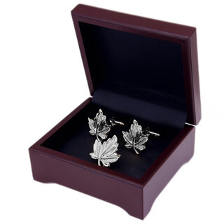 Prodigal heart 520 gift for girlfriend and wife, light luxury men's suit brooch, wedding accessories, retro silver maple leaf tree, silver maple leaf brooch cufflink set