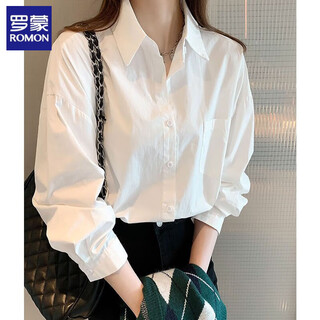 Romon cotton shirt for women in autumn new design niche top casual bottoming shirt versatile inner layering shirt white xl recommended 120-135 jin jin equals 0.5 kg