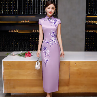 Pierre cardin official high-end hangzhou xiangyun gauze skirt cheongsam 2025 new women's summer fresh high-end noble young model brand flagship d34 xl brand flagship (recommended 111-121jin jin equals 0.5 kg)