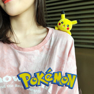 Octagonal rose pikachu brooch, cute japanese plush pikachu lying on you doll, doll pendant, couple female accessories, yellow pikachu brooch