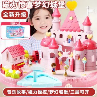 Idol cat toy girls magnetic castle play house girls elsa princess castle dollhouse children's birthday gift pink sound and light surprise castle 4-8-9-12 years old daughter's first birthday gift