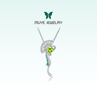 Muye natural colored treasure 925 silver peridot colored treasure necklace fan necklace original design colored treasure chain 925 silver peridot colored treasure fan necklace