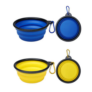 Junkiss pet folding bowl dog silicone dog bowl outdoor travel portable drinking bowl cat food bowl blue + yellow 2 pack large dog (1000ml)