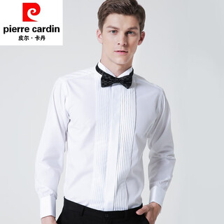 Pierre cardin men's dress french shirt bow tie shirt swallow collar banquet groom best man wedding shirt chorus performance white 38