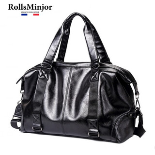 Rolls-mg british genuine leather travel bag men's handbag large capacity travel fitness bag luggage bag leather shoulder crossbody bag black 47*15*30 47*15*30 14 inches