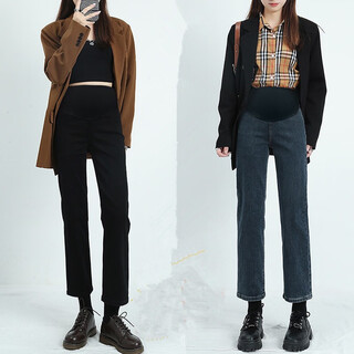 Nanding yage maternity pants autumn and winter outerwear new straight leg pants nine-point jeans plus velvet stretch cigarette pants autumn and winter clothes black l110-125jin jin is equal to 0.5 kg