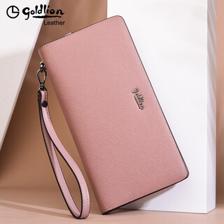 Goldlion wallet women's long zipper clutch 2025 new fashion large capacity multi-function women's wrist strap clutch pink taro officially authorized-fake one penalty ten