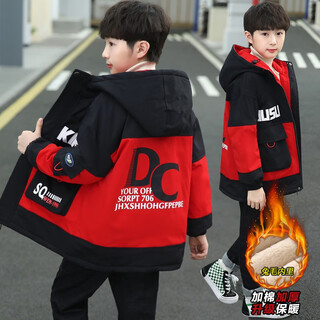 Monkey brother children's clothing boys' jackets mid-length children's jackets autumn and winter style plus velvet thickening 8 winter new style medium and large children's 8 children's jackets korean style fashionable cardigans trendy 10 red 150 (recommended height is about 140cm)