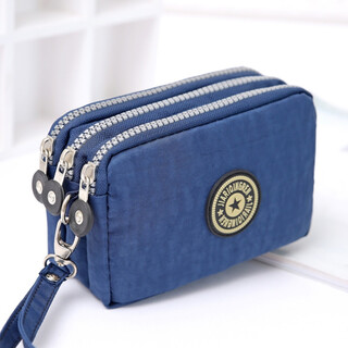 Shu guo er three-layer zipper coin purse women's fabric clutch crossbody wallet men's and women's clutch bag coin storage bag dark blue