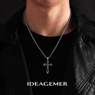 Ideagemer925 silver cross necklace men's personality retro niche simple versatile handsome boy pendant clavicle chain trend cross pendant + titanium steel chain 60cm supports engraving