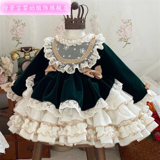 Comments on spring and autumn children's spanish princess dress girls lolita dress puff skirt baby dress one year old dress dark green 120