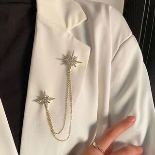 Countercurrent fish's new six-pointed star chain brooch for men and women, anti-exposure corsage, retro pins, clothing accessories, clothing