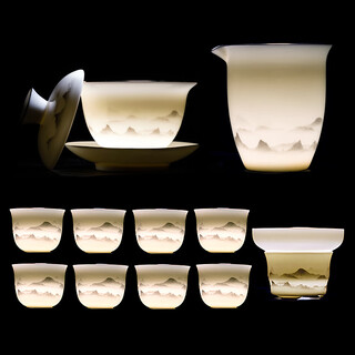Gold inlaid jade mutton fat jade porcelain tea set white porcelain complete set ceramic kung fu tea set men's gift housewarming wedding moving gift yunhai painted gold mutton fat jade porcelain tea set