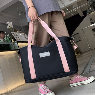 High-end travel bag that can be used as a trolley case for women's short-distance travel, lightweight, large-capacity portable storage luggage bag, small label black, large