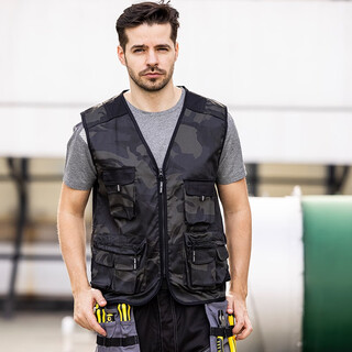 Medium-proof multi-pocket fishing vest, work clothes vest, customizable auto repair and decoration construction site auto repair and auto parts multi-functional top, camouflage color m