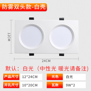 苏墨LED双头筒灯10x20格栅灯长方形射灯嵌入式天花灯双排吊顶黑斗胆灯 【白壳】18W白光 开孔10*20cm