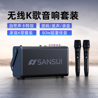 山水（SANSUI）便携式手提音箱广场舞音响音箱带KTV无线话筒小型直播k歌音响移动户外大功率声卡卡拉OK E73【十喇叭+声卡音效】