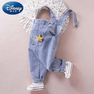 Disney (disney) baby overalls 2024 spring and autumn new style cute baby boy and girl casual jeans children's pants for outer wear trendy denim overalls 120