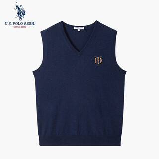 U.S. POLO ASSN.商场同款纯羊毛背心马甲男商务休闲宽松保暖针织上衣 藏蓝色 L 