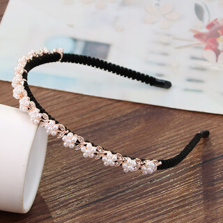 Qumeisi imitation pearl hairband for women, simple korean headwear, rhinestone bow, versatile headband for going out, bangs clip, hairpin for women, flower after flower