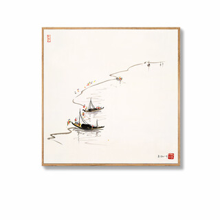 Jiaxin wu guanzhong decorative painting jiangnan water town new chinese style living room sofa background wall ink hanging painting tea room japanese zen trend 40x40cm wooden frame + canvas