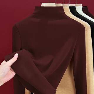 Moyang wool mulberry silk bottoming shirt for women 2025 autumn and winter new style half turtleneck warm plus velvet thickened inner style top ankola red 2xl recommended 125-135 jin jin is equal to 0.5 kg