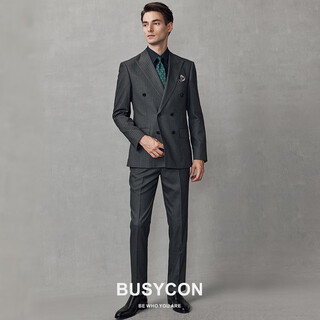 Busycon suit men's business professional formal groom wedding dress british style double-breasted striped suit men's gray black (top + vest + pants) double-breasted 46