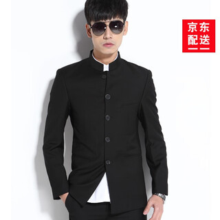 Yhv chinese tunic suit stand collar suit men's slim youth chinese style wedding dress chinese style performance groomsmen host 1665 black tunic suit 3xl (185) recommended 145jin jin equals 0.5kg -160jin jin equals 0.5kg