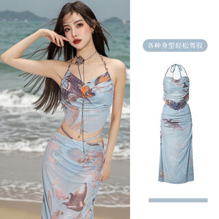 Ershanji bikini swimsuit for women, slim and sexy, belly-covering, slimming, high-end women's swimsuit, hot spring resort swimsuit, blue 80-120jin jin equals 0.5kg