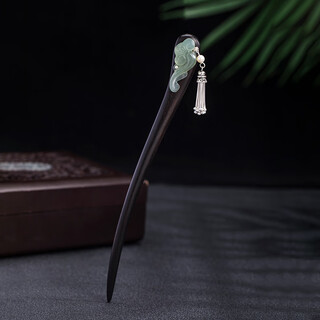 Meng junchen s925 silver antique ebony hanfu accessories lotus leaf hetian jade lotus hairpin step rocking hairpin headdress ruyi tassel wood hairpin 925 silver