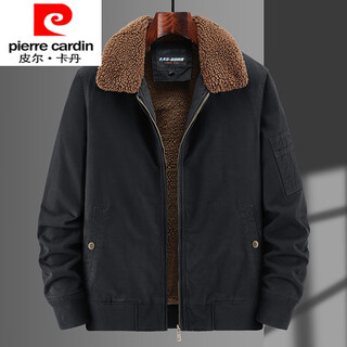 Pierre cardin fur collar cotton jacket men's autumn and winter velvet thickened cotton. clothes american high-end workwear flight jacket cotton. clothes 1811-black blue xl recommended 136-150jin jin equals 0.5 kg