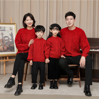 Bubble orange parent-child clothes red sweater autumn and winter new year clothes family of three, four, and five mother and daughter clothes family portraits high-end family clothes red (same style for men and women) size 120 (recommended height 115-125 centimeters)