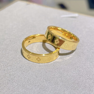 Gu hao gold ring for women, trendy 999 pure gold four-leaf clover transfer bead ring, ring, tail ring, gift ring for girlfriend, size 10, about 1.8 grams