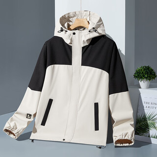 Karls large size men's jacket men's jacket loose jacket plus fat plus size spring and autumn fat man hooded waterproof outdoor single coat off-white 6xl (240-270jin jin equals 0.5 kg)