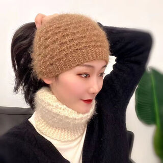 Autumn and winter woolen knitted wide-brimmed headband to cover gray hair, headwear to cover artifacts, ear protection headscarf, headband, warm hairpin, khaki knitted warm headband