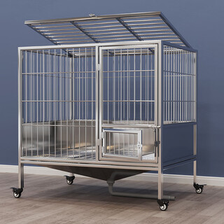 Hkml stainless steel dog cage, large dog cage, medium dog cage with separate toilet flushing funnel tray, small dog kennel, solid around - length 150*width 100*height 135 stainless steel 202 hollow round tube cage + skylight + funnel tray - dog bowl included