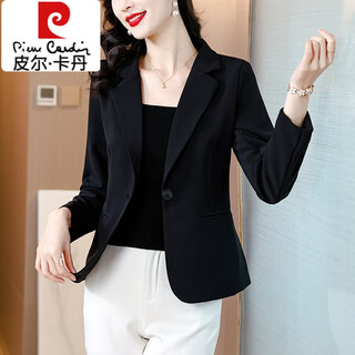 Pierre cardin chaqueta de traje pequeña corta de temperamento negro para mujer primavera y otoño 2026 nuevo traje casual delgado de otoño para mujer top negro m 96-105jin jin equivale a 0,5 kg