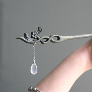 Wanbaozi green sandalwood hairpin orchid branch hair tassel headdress cool retro style green sandalwood one