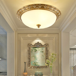 别墅大门口灯户外吸顶灯自建房大门口顶灯大门上的门灯美式全铜卧室复古家用led创意圆形走廊阳台灯具 A款直径30*15cm