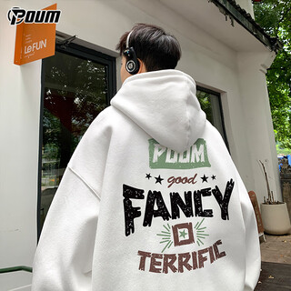 Poum american hooded sweatshirt men's autumn and winter retro fashion brand casual sports jacket pow05 white 2xl