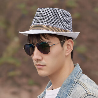 Wet red makeup summer men's hat jazz hat sunshade men's straw hat british top hat cool hat thin middle-aged hollow top hat black one size 56-58cm)