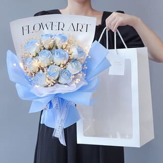 Spend time crushed ice blue roses dried bouquet immortal flowers artificial flowers to give to girlfriend and best friend new year's day birthday gift 11 crushed ice blue roses + white baby's breath