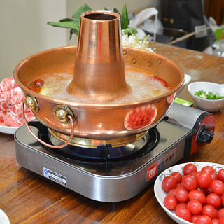 Special copper hot pot for cassette stove, pure copper mutton shabu pot, gas-fired copper side stove hot pot, one-piece thickened outdoor home 32cm mandarin duck style (8-10 people)