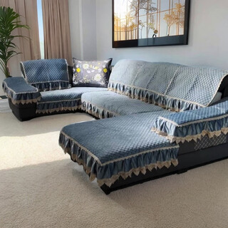 Universal anti-slip u-shaped sofa cushion for all seasons, full set of imperial concubine left and right universal sofa cushion backrest towel, dutch velvet, gray, nine-piece set, complete set