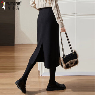 Woodpecker (tucano) woolen skirt women's 2025 autumn and winter new high waist women's a-line skirt women's small long skirt women's black 55/60kg/l