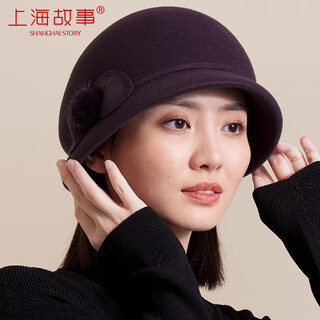 Shanghai story pure wool hat for women in autumn and winter thickened warm woolen hat retro hat simple bow christmas gift