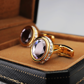 Urban take<monet impression>original amethyst cufflinks men's advanced light luxury customized french shirt cuff buttons gold