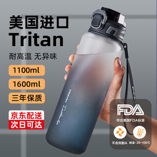 Cica sports water cup for men and women large capacity tritan plastic tea cup high temperature resistant student military training kettle summer black 1100ml (shipping from jingcang, faster arrival)