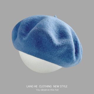 Flying eagle castle dopamine solid color wool beret women's autumn and winter woolen face-showing small pink bud hat winter painter hat light board blue