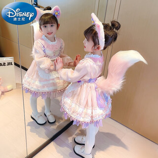 Disney girls' dress plus velvet 2025 new style birthday princess dress spring and autumn style lina belle skirt children's clothing headwear + bustle + tail + cmxx lina belle skirt a 140 cm